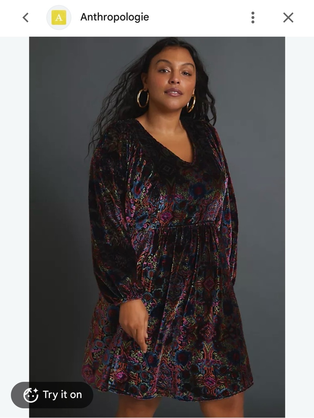 Anthropologie Mona Burnout Velvet Mini Dress Black Floral Size XL